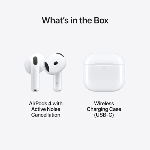 Apple AirPods 4 Wireless Earbuds, Bluetooth Headphones, with Active Noise Cancellation, Adaptive Audio, Transparency Mode, Personalized Spatial Audio, USB-C Charging Case, Wireless Charging, H2 Chip - Image 6